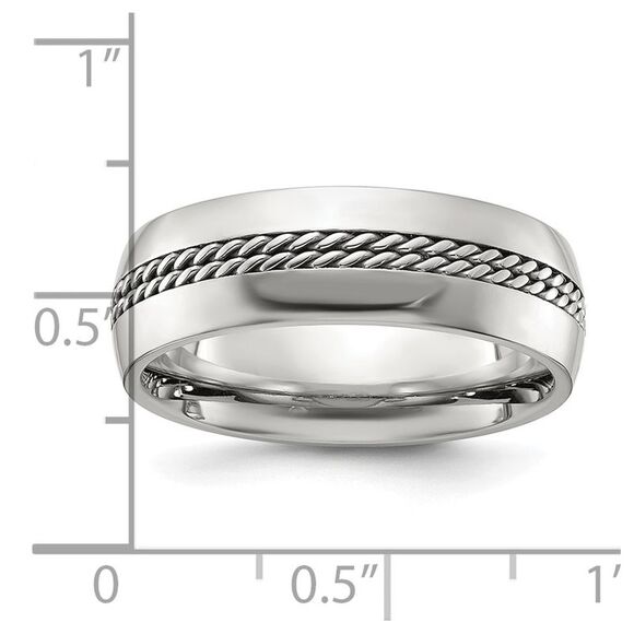 Kazi Luxury Chisel Titanium Polished with Curb Chain Inlay 7mm Band - Picture 4 of 9